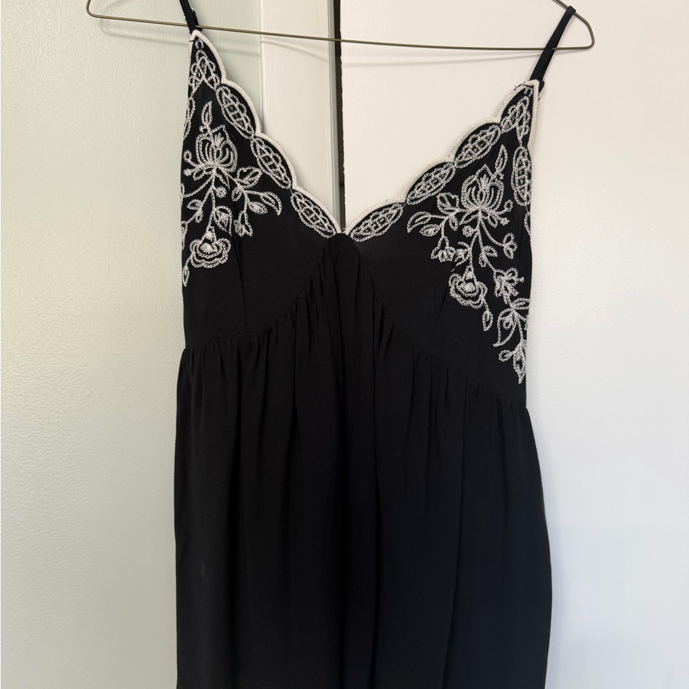 Love on a Hanger Black Tank Top with White Embroidery
